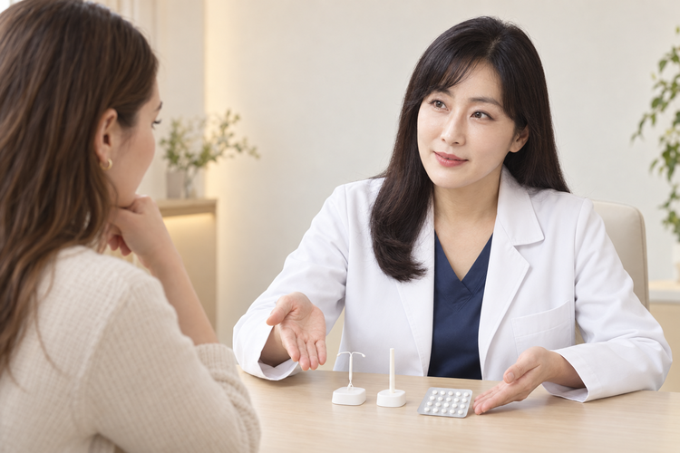 Methods of contraception are compared at a consultation before a prescription, with risk factors confirmed first.